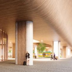 Nya centralstationen med indragna glasfasader. Bild: Wingårdh Arkitektkontor.