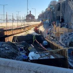 Brofundament har börjat gjutas vid in- och utfartsrampen. Foto: Stockholms stad