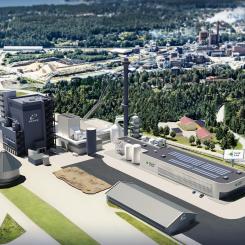 Anläggningen kommer att producera runt 50 000 ton grönt e-bränsle per år. Illustration av FlagshipONE, Örnsköldsviks kommun