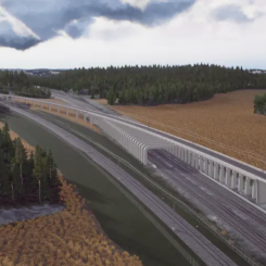 Illustration som visar hur järnvägen kommer se ut på sträckan mellan Gerstaberg-Långsjön.
Bild: Trafikverket