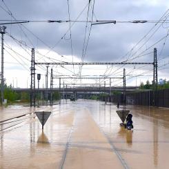 Tjeckiska järnvägsstationen Ostrava-Svinov efter översvämning 15 september 2024. Foto: Wikipedia common. Kredit: Kamil Czaiński