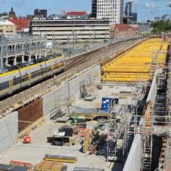 Trafikverket utför arbeten i Almedal och Västlänkens två nya spår kommer att ansluta till Västkustbanan.  Foto: Trafikverket