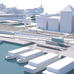 Den nya terminalen samlar all Slussens sjöburna kollektivtrafik på ett ställe. Bild: Lars Ancker Arkitektkontor
