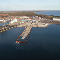 Ystad hamns nya färjelägen under byggnationen. Foto: Ystad hamn