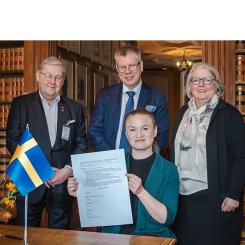 Jan Hanses, vd för Viking Line Erik Söderholm, vd för Åbo Hamn Magdalena Bosson, vd Stockholms Hamnar Clara Lindblom, ansvarig borgarråd för Stockholms Hamnar. Foto: Stockholms hamnar