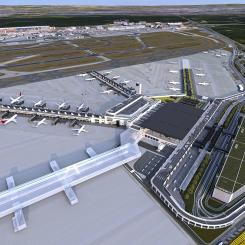 Frakfurtflygplatsens terminal 3. Illustration: arkitektbyrå Christoph Mäckler