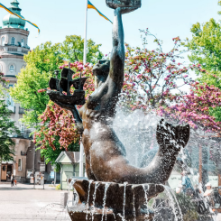 Det blir nya laddpunkter och bättre belysning på torget i Karlshamn. Foto: Hanna Hörnbäck.