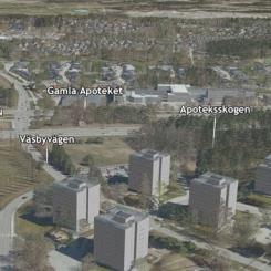 Upplands Väsby kommun vill ha en ny trafikplats på E4 i höjd med Väsbyvägen, cirka en kilometer norr om trafikplats Glädjen. 3D-bild framställd av Geodataenheten, Upplands Väsby kommun