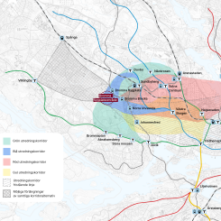 Karta som visar utredningskorridorer samt infrastruktur år 2045, vilket är utgångsläget för lokaliseringsutredningen. Bild: Region Stockholm