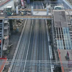 Framtida plattformar, stationsområde och stationshus byggs. Foto: Implenia Sverige AB