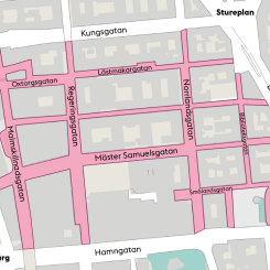 Inga bensin- och dieselbilar får köra på gatorna som ligger i området innanför Kungsgatan, Birger Jarlsgatan, Hamngatan och Sveavägen. Karta: Stockholms stad